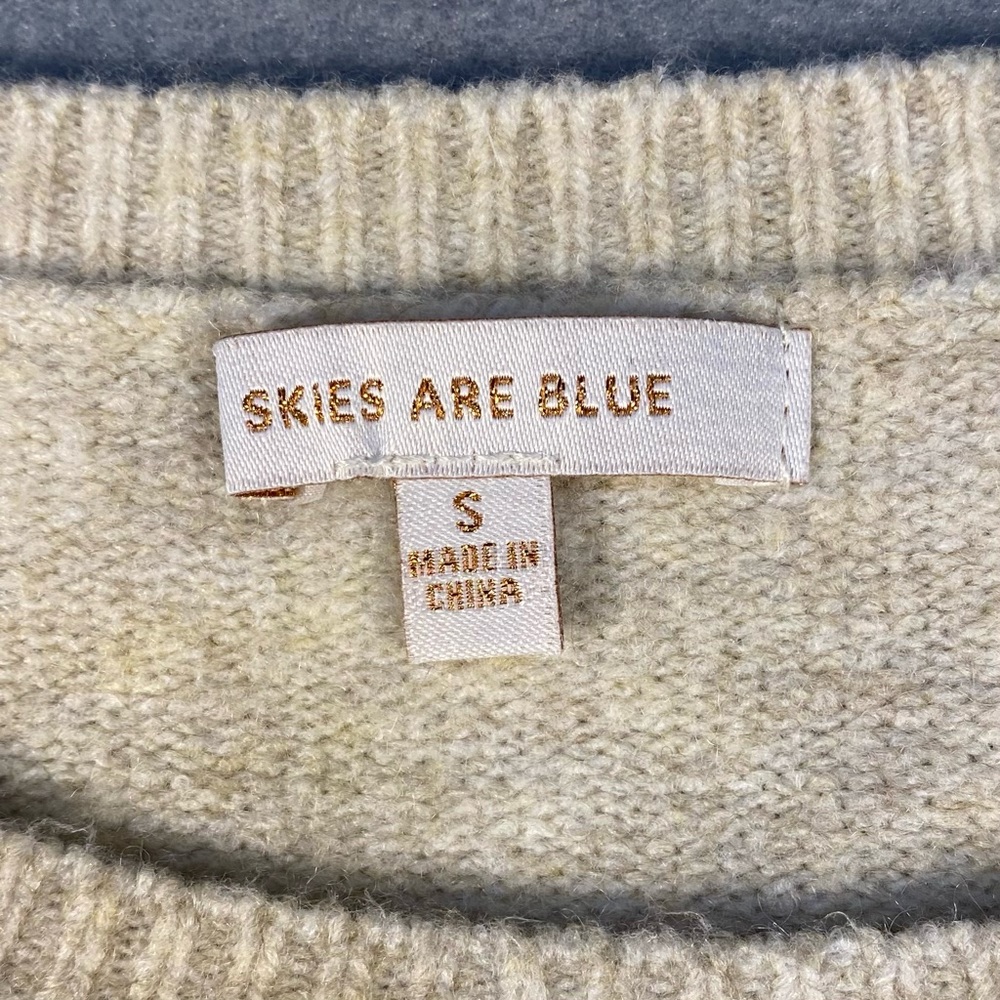 Skies Are Blue Women’s Soft Beige/Oatmeal Sweater with Ruffle Long Sleeve,size S - Picture 6 of 11